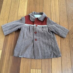 Stylish Kids' Brown and Red Coat VINTAGE style hand made baby toddler coats jack